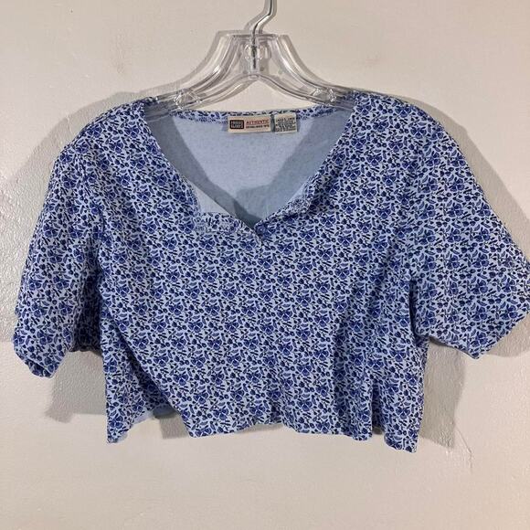 Faded Glory Light Blue Floral Crop Top Henley Shirt‎ - Picture 1 of 4